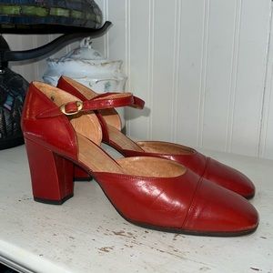 50s Vintage Red leather wedge heels made in Spain Carlos Sanchez size 7.5